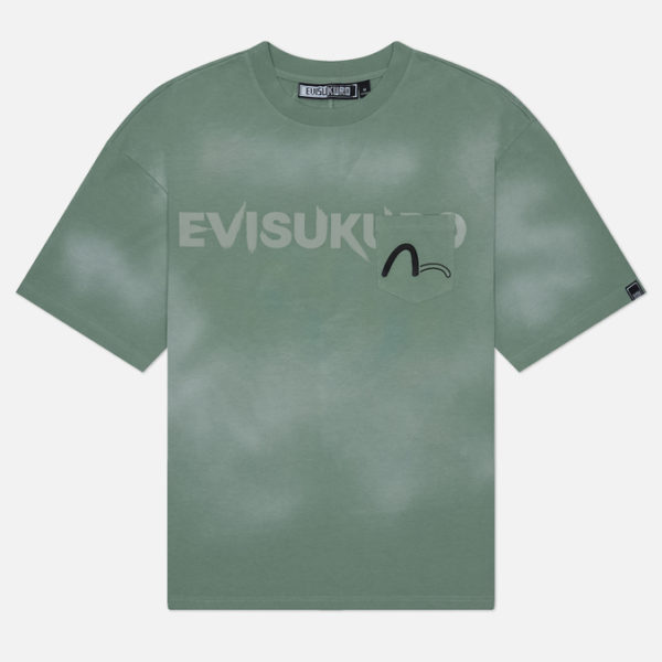 Мужская футболка Evisu Evisukuro Garment Dyed Calligraphy Logo Pocket