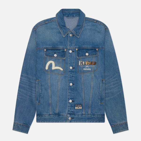 Мужская джинсовая куртка Evisu Hanafuda Daruma Daicock Embroidery