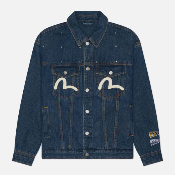 Мужская джинсовая куртка Evisu Diamond Daruma Printed