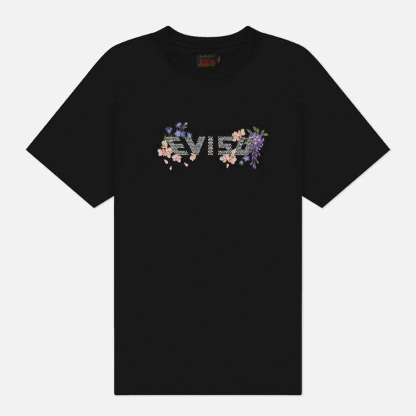 Женская футболка Evisu Printed Floral & Rhinestone Logo Oversized